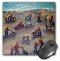 3dRose LLC 8 x 8 x 0.25 Inches Mouse Pad, Greyhound Weekend, Kids and Dogs Play at The Beach (mp_66328_1)