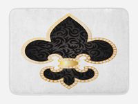 Ambesonne Fleur De Lis Bath Mat, Royal Lily France Empire Family Insignia Design Image, Plush Bathroom Decor Mat with Non Slip Backing, 29.5 W X 17.5 L Inches, Yellow Black