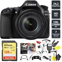 Canon EOS 80D DSLR Camera + 18-135mm Lens + 128GB Memory Card (1x 64) Base Combo