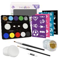 Face Paint Kit for Parties (Paints 50-80 Faces With No Experience) 8 Vivid Colors, Glitter, Brushes, 32 DIY Stencils & Ebook - Safe Makeup. Keeps the Kids Busy & Happy