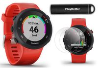 Garmin Forerunner 45 (Lava Red) Running GPS Watch Power Bundle | +HD Screen Protectors & PlayBetter Portable Charger | Garmin Coach, Lightweight, Heart Rate, Body Battery, Smart Notifications
