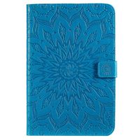Cfrau for iPad mini 5/4/3/2/1 Kickstand Wallet Case with Black Stylus,Cute Sunflower Mandala Embossed Smart Magnetic Flip PU Leather Card Slots Shockproof Soft Rubber Tablet Case,Blue