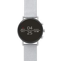 Skagen Connected Falster 2 Stainless Steel with Reflective Leather Strap Touchscreen Smart Watch, Color: Silver-Tone: (Model: SKT5106)