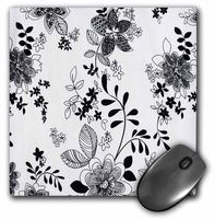 3dRose LLC 8 x 8 x 0.25 Inches Mouse Pad, Black and White Floral (mp_11074_1)