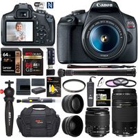 Canon EOS Rebel T7 DSLR Camera (Rebel T6 Successor) 18-55mm f/3.5-5.6 IS III, EF 75-300mm III, 58mm Professional Telephoto & Wide Angle Lens, 64GB U3, Canon Case, Spare Battery & More