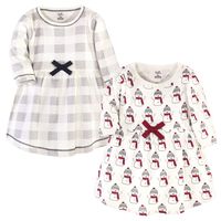 Touched by Nature Girls, Toddler, and Baby Organic Cotton Long-Sleeve Dresses, Snowman, 9-12 Months