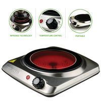 Ovente Electric Glass Infrared Burner 7 Inch Single Hot Plate with Temperature Control, 1000 Watts, Fire Resistant Metal Housing, Indicator Light, Compact and Portable, Silver (BGI101S), One