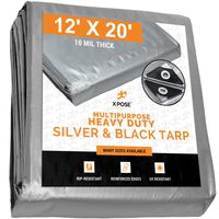 Heavy Duty Poly Tarp - 12' x 20' - 10 Mil Thick Waterproof, UV Blocking Protective Cover - Reversible Silver and Black - Laminated Coating - Rustproof Grommets - by Xpose Safety