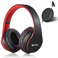 Bluetooth Headphones Wireless, Uomeod Over Ear Stereo Headset V5.0 with Microphone, Foldable & Lightweight, Support Tf Card MP3 and FM Radio for Cellphones Laptop TV (Black-Red)