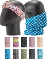 LEEVO Pattern Bold Headwear Scarf Boho Headband Wrap Shield Neck Gaiter Bandana (Free Size (18.5" 9.25"), Vivid Color Geometric Set No.1+2, 10pcs Total)