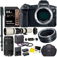 Canon EOS R Mirrorless Full Frame Digital Camera Lens Bundle with Canon 75-300mm III, Vivitar 500mm f/8, T-Mount, Canon Mount Adapter, Lexar 64GB U3 Card,