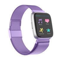 POY Compatible for Fitbit Versa Bands, Replacement for Stainless Steel Mesh Fitbit Versa Lite Bands Metal Strap with Strong Magnet Lock Wristbands for Women Men Lavender Large