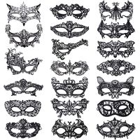 Xloey 20 Pieces Lace Mask Masquerade Venetian Eyemask Halloween Sexy Woman Lace Mask for Halloween Masquerade Carnival Party Costume Ball, Black