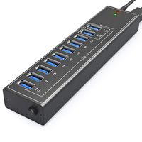 USB 3.0 HUB External Aluminum 10 USB Splitter Port with 12V3A Power Adapter and 2 Special USB Charging, for Windows iMac Notebook Laptop HUB 3 USB