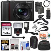 Panasonic Lumix DC-ZS200 4K Wi-Fi Digital Camera (Black) with 128GB Card + Battery & Charger + 2 Cases + Flash + Video Light + Tripod/Grip + Kit