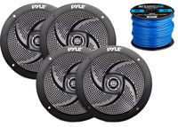 4X Pyle Marine 5.25" 2-Way Low Profile Slim Style Waterproof Black Speakers, 16-Gauge 50 Foot Tinned Speaker Wire
