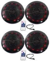 (4) Rockville RMC80LB 8" 800w Black Marine Speakers w Multi Color LED + Remote