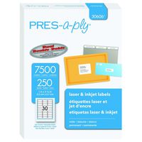Pres-a-ply Laser Address Labels, 1 x 2.625 Inches, White, Box of 7500 (30606)