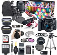 Canon EOS 77D DSLR Camera Deluxe Video Kit with Canon EF-S 18-55mm f/3.5-5.6 is STM Lens + Rode VIDEOMIC GO Microphone + SanDisk 32GB SD Memory Card + Accessory Bundle
