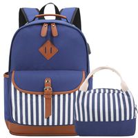 Girls School Backpacks Set with Lunch Bag Canvas Backpack with USB Charging Port Women Laptop Backpack schoolbags Bookbags (Blue Set)