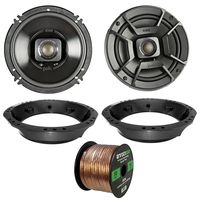 2X Polk 6.5" 2-Way Black Marine Speakers, Speaker Adapter, 16-Gauge 50 Ft Speaker Wire (Select '98-2013 Harley Davidson)