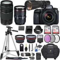 Canon EOS 6D Mark II DSLR Camera w/ 5 Lens Bundle Including EF 24-105mm f/4L is II USM + 2.2X Telephoto & 0.43x Aux Wide Angle Lens + 2Pcs 32GB SD + Accessories with Premium Commander Kit (30 Items)
