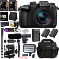 PANASONIC LUMIX GH5 Mirrorless Camera with 12-60mm Lens (DC-GH5LK), 2X 64GB Memory Cards, 2X Spare Battery, Professional Video LED Light, Accessory Bundle