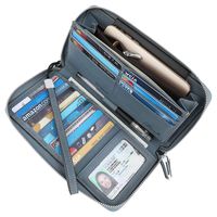 Lavemi Women's RFID Blocking Real Leather Zip Around Wallet Clutch Large Travel Purse Wristlet(Large Size Vintage Light Blue)