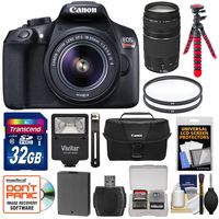 Canon EOS Rebel T6 Wi-Fi Digital SLR Camera & 18-55mm is II + 75-300mm III Lens + 32GB Card + Battery + Case + Filters + Flex Tripod + Flash Kit