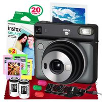Fujifilm instax Square SQ6 Instant Film Camera (Graphite Gray) + 20 Sheets Instant Square Film + Xpix Camera Strap + Fibertique Cloth (USA Warrantty)