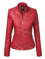 LL WJC747A Womens Dressy Vegan Leather Biker Jacket XS RED