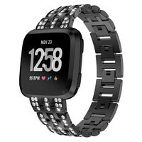 KisFace Metal Band for Fitbit Versa,Rhinestone Series Accessories Quick Release Unit Design for Fitbit Versa Band(Black).