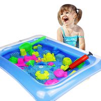 Zuzu Boom Play Sand and Sand Molds Kit - Including Moon Sand 2LB(Blue) Inflatable Tray, Storage Box, 50 Pieces Magic Sand Molds - Deluxe Castle Set