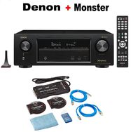 Denon AVR-X1400H 7.2 Channel Full 4K Ultra HD AV Receiver with Wi-Fi, Dolby Atmos, DTS:X, HEOS and Bluetooth + Monster Home Theater Accessory Bundle