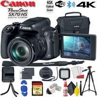 Canon PowerShot SX70 HS Digital Camera (3071C001) with 32GB Memory Card, Padded Case, Spider Tripod, LED Light, Extra Battery, Full Size Tripod,m Cleaning Kit, and More