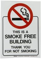 Brady 103888 Adhesive Polyester Double Sided Glass Door Labels , Red/Black On White,  7" Height x 5" Width,  Legend "This Is A Smoke-Free Building Thank You For Not Smoking / Thank You For Observing Our No Smoking Policy"