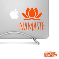 NAMASTE + Lotus Typography - 5" Wide ORANGE Decal - For MacBook, Laptop, Tablet, and more!