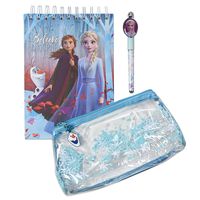 Frozen 2 Accessories Magical Pouch Stationery Set with Glitter Pencil Case, Chunky Top-Spiral Notebook, and Novelty Pen with Queen Elsa