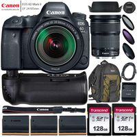 Canon EOS 6D Mark II DSLR Camera with 24-105mm f/3.5-5.6 STM Lens + Accessory Bundle incl. Battery Grip, Canon Backpack, 2X 128GB Memory Card, 2X Replacement Batteries & More