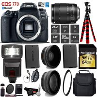 Canon EOS 77D DSLR Camera with 18-135mm is STM Lens + Flash + UV FLD CPL Filter Kit + Wide Angle & Telephoto Lens + Camera Case + Tripod + Card Reader - International Version
