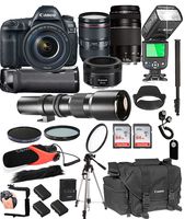 Canon EOS 5D Mark IV with 24-105mm f/4 L is II USM + 75-300mm III + 50mm 1.8 STM + 500mm Telephoto Lenses + 128GB Memory + Pro Battery Bundle + TTL SpeedLight + Pro Filters,(26pc Bundle)