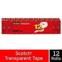 Scotch Transparent Tape, Glossy Finish, Cuts Cleanly, Engineered for Office and Home Use, 3/4 x 1000 Inches, Boxed, 12 Rolls (600K12)