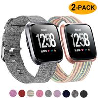 Welltin 2 Pack Bands Compatible with Fitbit Versa/Fitbit Versa 2 / Fitbit Versa Lite for Women Men, Breathable Woven Fabric Strap, Adjustable Replacement Wristband for Fitbit Versa Smart Watch