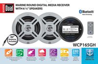 Dual Electronics WCP165GH 2.5 inch LCD Waterproof Marine Stereo Receiver with Built-in Bluetooth, Weather Band Tuner, Two 6.5 inch Dual Cone Marine Speakers & Long Range Marine Antenna