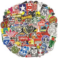 Brand Laptop Sticker, 100pcs Pack Fashion Logo Skateboard Stickers, Vinyl Waterproof Water Bottle Stickers, Computer Travel Case Guitar Snowboard Luggage Car Bike Phone Graffiti Decal