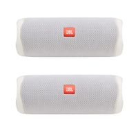 JBL Flip 5 Waterproof Portable Wireless Bluetooth Speaker Bundle - (Pair) White