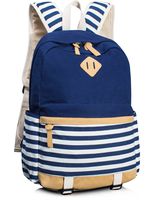 Leaper Cute Navy Style School Laptop Backpack Girls Striped Canvas Bookbag Blue
