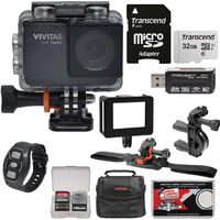 Vivitar DVR794HD 1080p HD Wi-Fi Waterproof Action Video Camera Camcorder (Black) with Remote, Vented Helmet & Handlebar Bike Mounts + 32GB Card + Case + Kit
