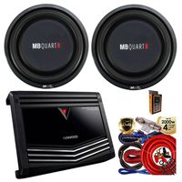 Kenwood KAC-5001PS 1000-Watt Class D Mono Power Amplifier + (2) MB Quart MS1-254 600W 10" Dual 4-Ohm Car Subwoofer + Amp Kit