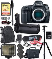 Canon EOS 5D Mark IV DSLR Camera Body Only Kit + 128GB Sandisk Extreme Memory + Video LED Light + Rode Microphone + 60" Portable Tripod + Professional Kit
